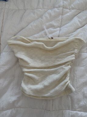 Free People Cream Ruched Knit Tube Top